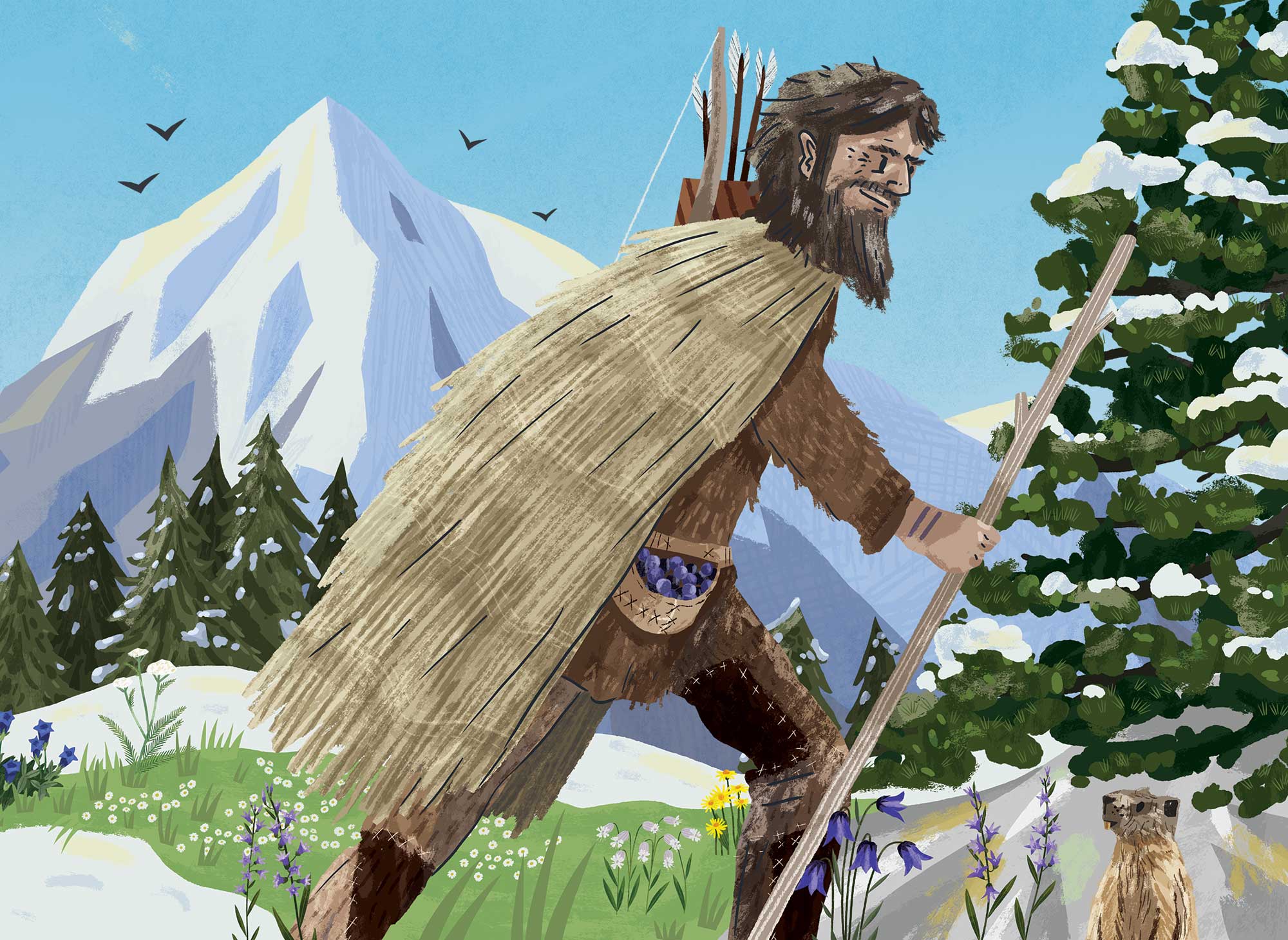 Close up of Otzi the Iceman by Elly Jahnz for Puffin Books